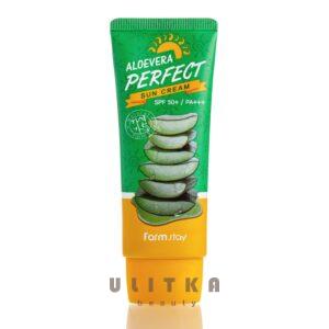 Солнцезащитный крем с экстактом алоэ вера FarmStay Aloevera Perfect Sun Cream SPF50+ PA+++ (70 мл) – Купити в Україні Ulitka Beauty