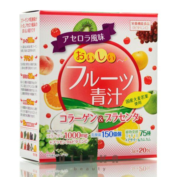 Аодзиру с коллагеном и плацентой со вкусом фруктов  YUWA Aojiru (20 шт)