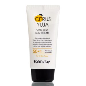 Солнцезащитный крем для лица с экстрактом юдзу FarmStay Citrus Yuja Vitalizing Sun Cream SPF50+ PA++ (70 мл) – Купити в Україні Ulitka Beauty