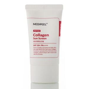 Солнцезащитный крем для сужения пор  Medi-Peel Peptide Collagen Pore Lifting Sun Screen SPF 50+  (50 мл) – Купити в Україні Ulitka Beauty