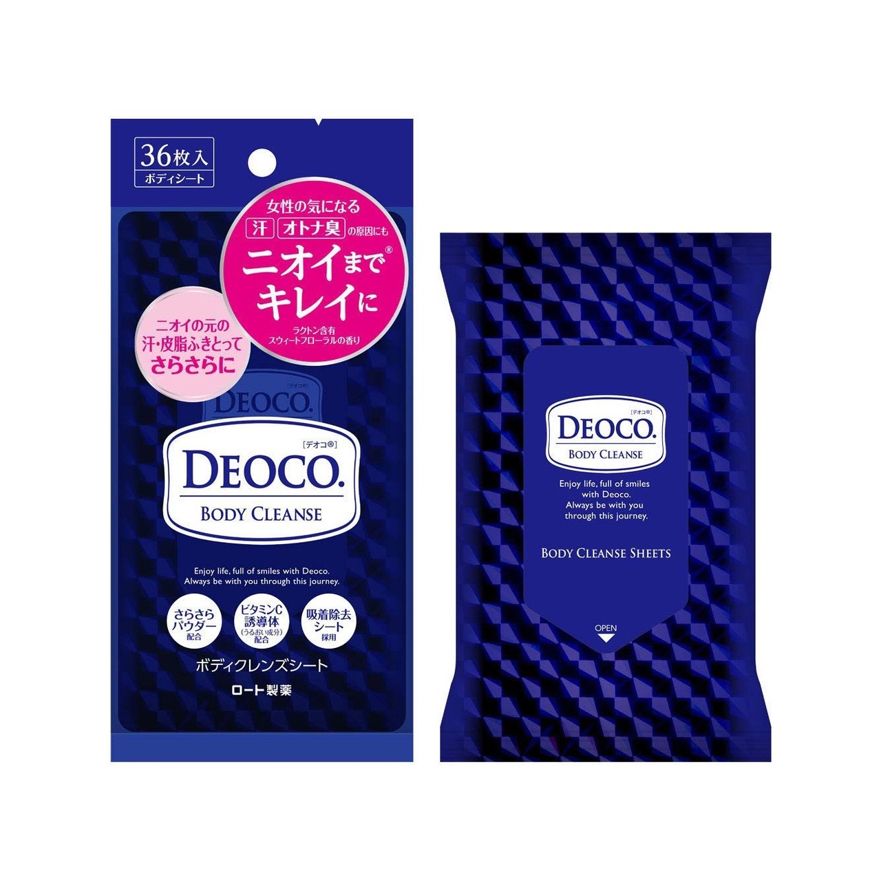 Очищающие влажные салфетки для тела - 1 фото галереи Rohto Deoco Body Cleanse Sheets (36 шт) - 1 фото галереи
