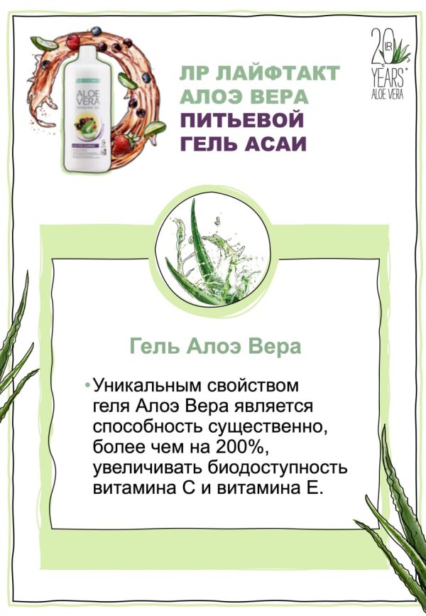 Гель Алоэ Вера с ягодой Асаи "Энерджи" - 1 фото галереи LR Aloe Vera Lifetakt (1000 мл) - 1 фото галереи