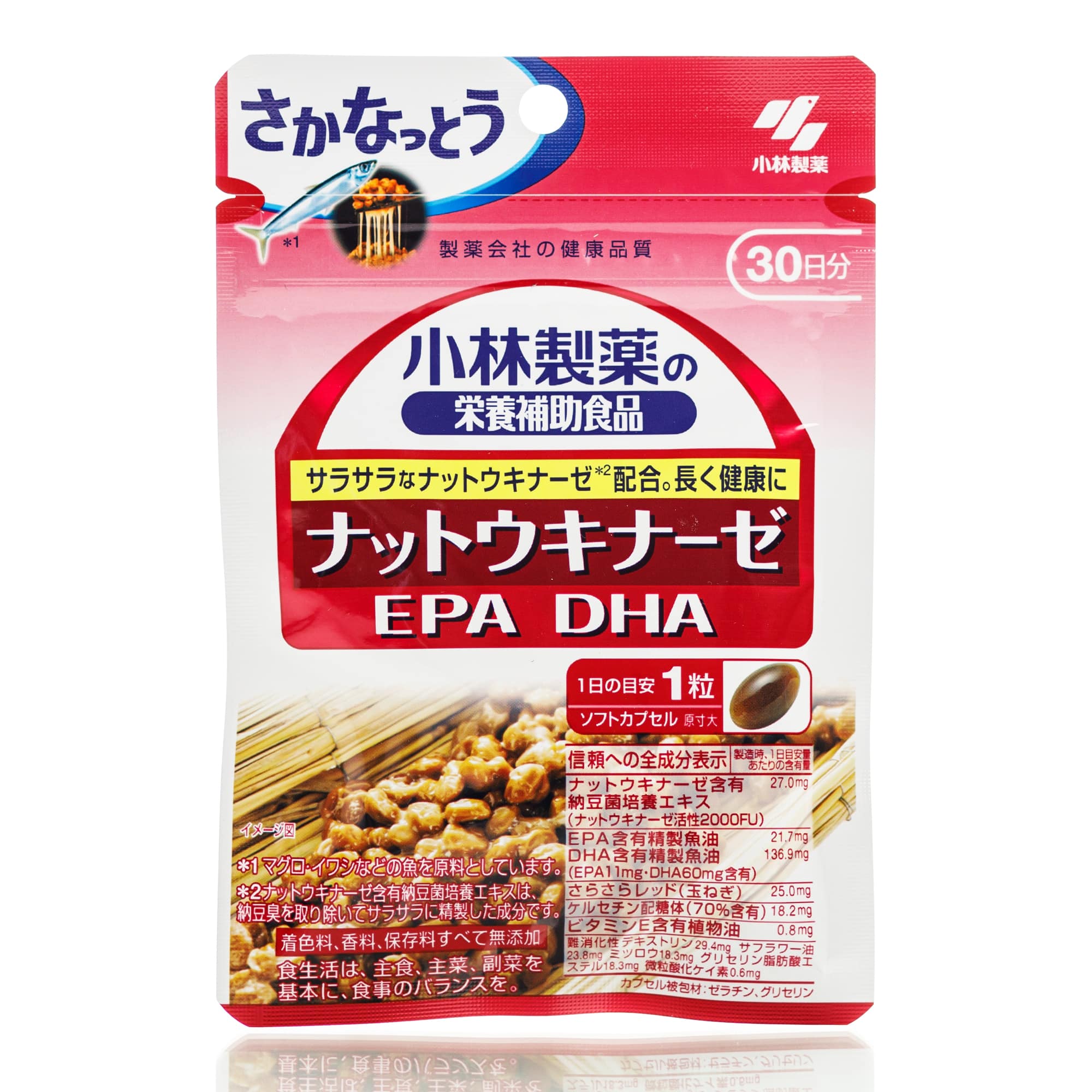 Наттокиназа Кверцетин Омега - 1 фото галереи KOBAYASHI Nattokinase EPA DHA (30 шт - 30 дн) - 1 фото галереи