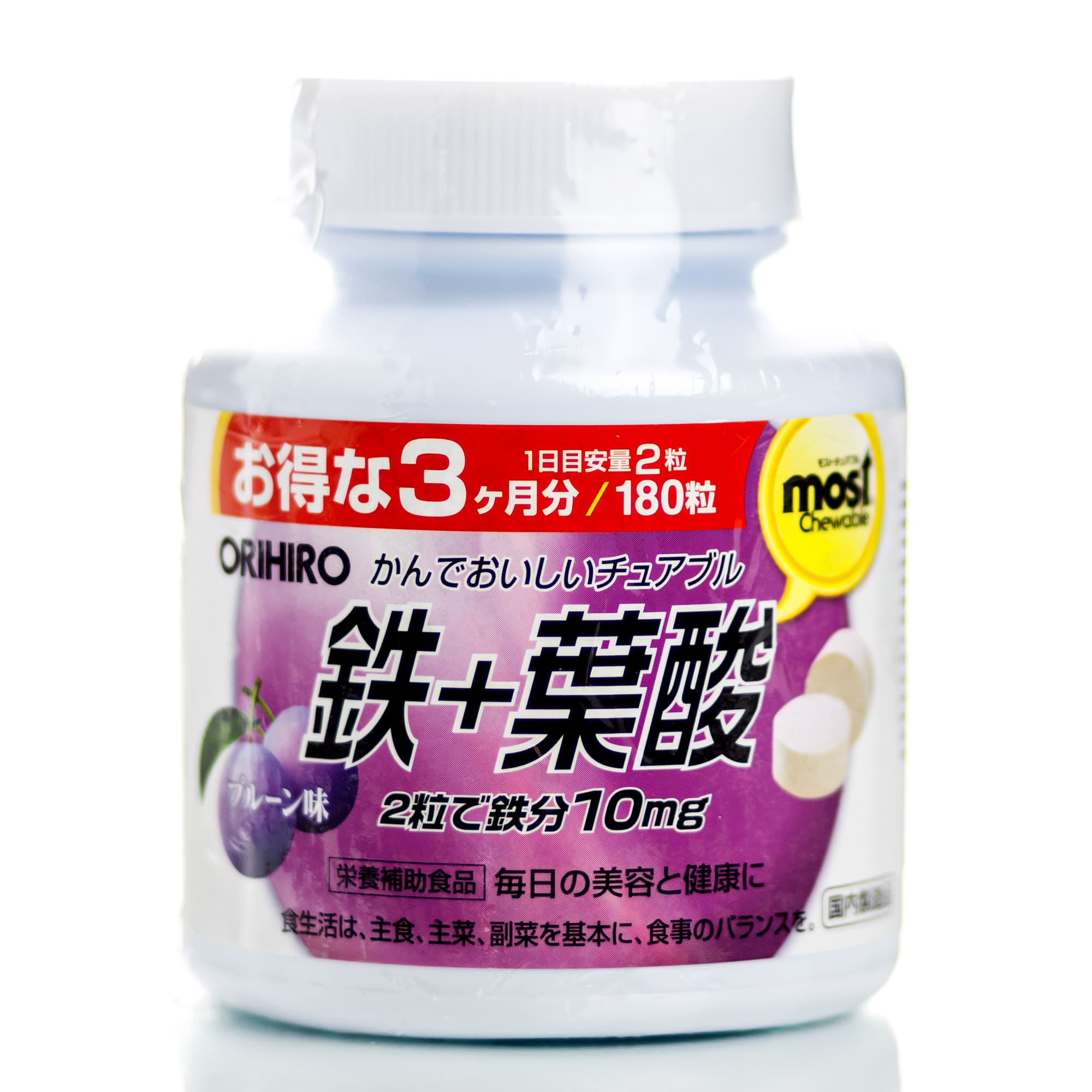 Жевательные витамины с железом со вкусом сливы Orihiro Most Iron (180 шт - 90 дн)